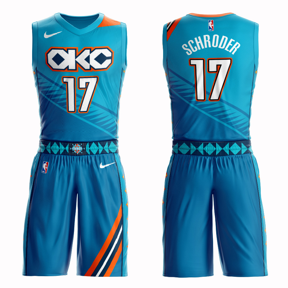 Customized Men Oklahoma City Thunder #17 Schroder blue NBA Nike jersey->phoenix suns->NBA Jersey